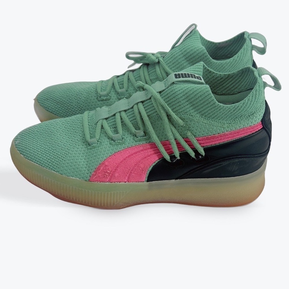 Puma C-Rey Men's Knit Sneakers Mint Green Pink Accents Size 8.5